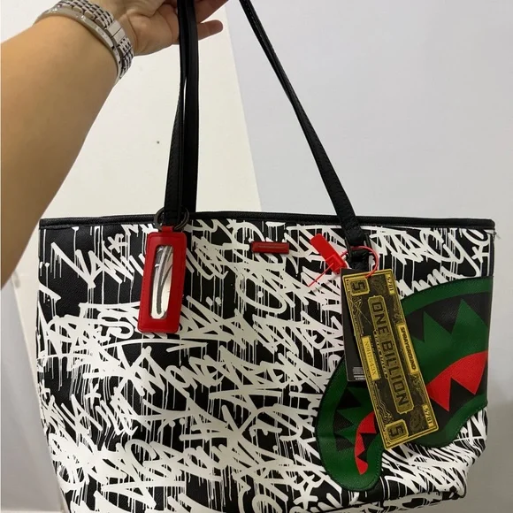 Sprayground Limited Edition Graffiti Print Tote Bag – Black & White | Like New - Picture 1 of 6